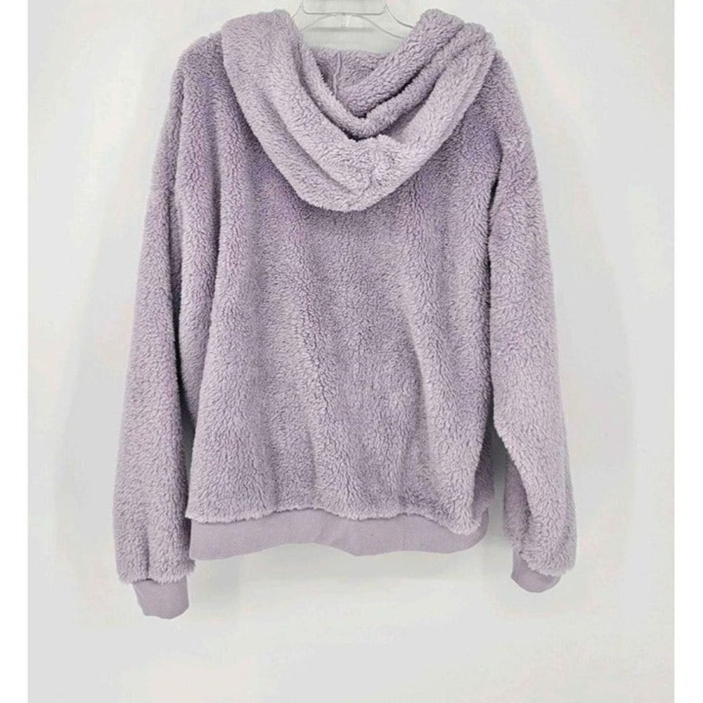 New Lukka Lux V-Neck Lilac Sherpa Pullover Hooded Funnel Neck Sweater XXL - Picture 2 of 4